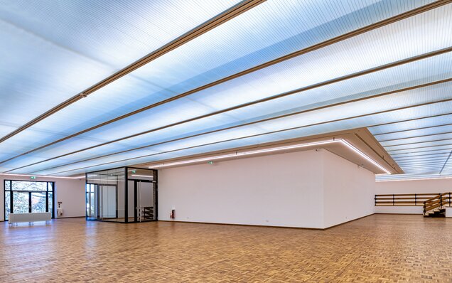 Moderner Raum mit Parkett und Aufzug