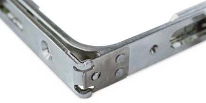 Central lock UNI-JET, detailed view of the connection between gearbox and scissor-action stay with the centre-lock