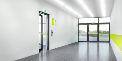 Bright corridor with exit doors